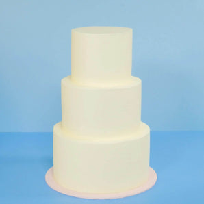 3 Tier White Wedding Cake with smooth white icing, perfect for custom decoration by Crumbs & Doilies